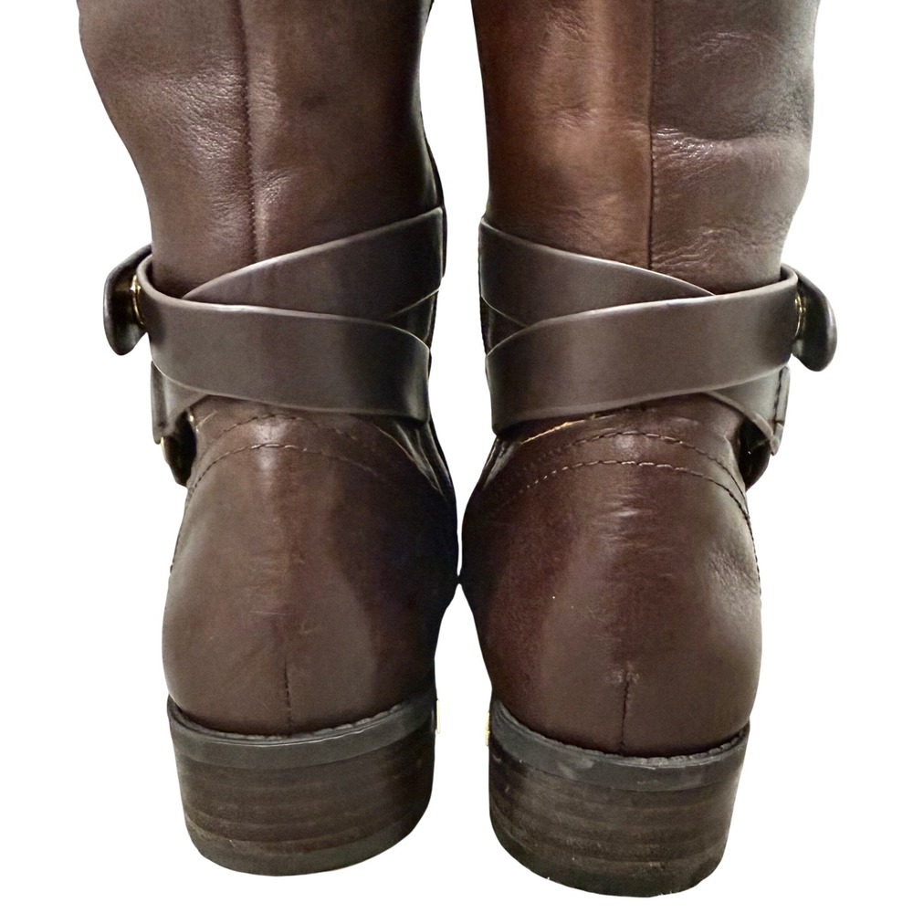 Vince Camuto Riding Boots Womens 8.5 Brown Leather Gold Hardware Tall - Picture 5 of 13